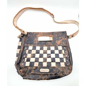 Bed|Stü Orchid Leather Bag Black Cream Woven Checkered Crossbody Western Boho